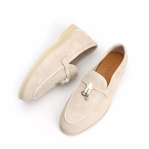 Image of XOBZJH Women's Leather Suede Loafers Flats - Slip-On Penny Loafers with Soft, Comfortable Driving & Dress Shoes for Casual Office Work All Day
