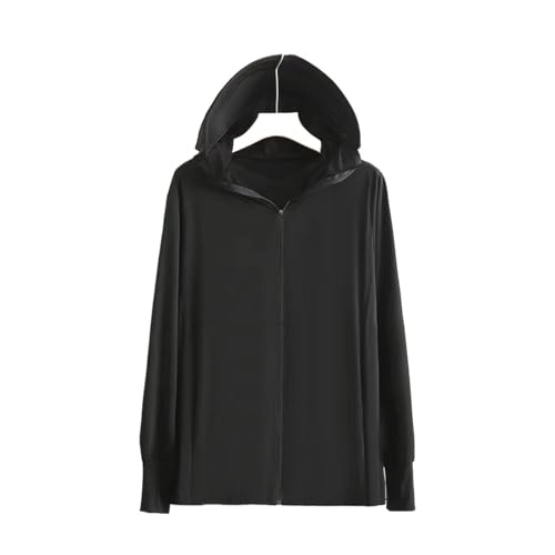 Sun protection clothing Women's Sunscreen Skin Coat Ice Silk Sunscreen Breathable Plus Size(Black_XXL)