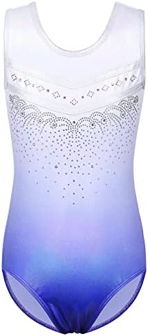 ZNYUNE Gymnastic Leotards for Girls Sparkle Colorful Stripes Dancing Athletic Leotard