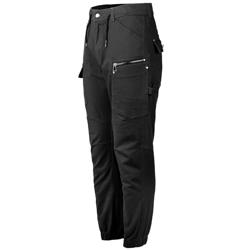 BIG BEE Cargo Work Pants, Stretch Cotton, Elastic Waist Black (Cuffed) 34
