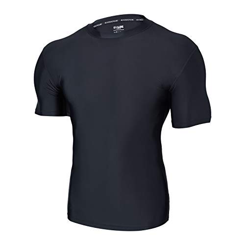 ADOREISM Men's Rash Guard Short Sleeve UPF 50+ Quick Dry(Black, L)