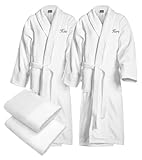 BEN KAUFMAN SALES CO Custom Bathrobes | 4pc 100% Cotton Velour Personalized His and Hers Robes For Couples With Matching Towels 30' x 58' | Spa Robe for Men & Women