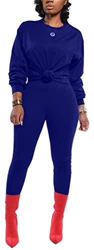 Long Sleeve Two Piece Outfits for Women Solid Color T-Shirts Bodycon Sports Suit Outfit Tracksuit Jumpsuits Sportswear Set