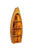 Amish-Made 45 Inch Tall Nautical Rowboat Shaped 4 Tier Wooden Bookshelf, Varnished Wood