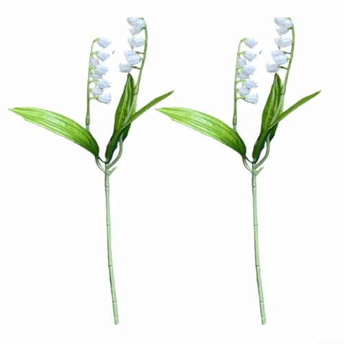 Honseadek Juego de 2 ramos de lirio de los valles de imitación, arreglo floral artificial para decoración de bodas, flores de lirio falsas de plástico suave en verde y blanco (2 calamares)
