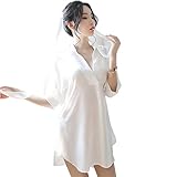 LEJAHAO Nachthemd Damen Sexy Negligee Nachtwäsche Sleepshirt Kleid Strand Kimono Morgenmantel Nachtkleid Schlafkleid Lingerie Babydoll Dessous Unterkleid V-Ausschnitt mit Gurte für Frauen Kurz Weiß