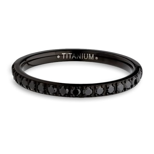 OVIEDO JEWELRY 2mm Black Eternity Ring Titanium Wedding Ring CZ Anniversary & Engagement Ladies Eternity Comfort Fit2