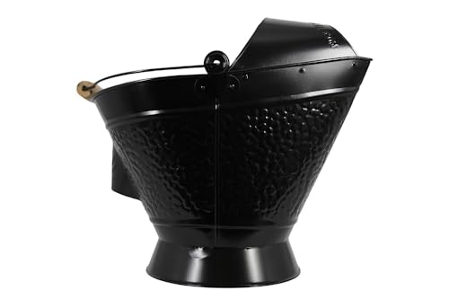 Coal Hod Bucket - Black - Decorative Appeal - for Fireplace & Pellet Stove Ashes - Easy Hopper Filling - Handle - Lightweight