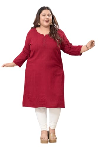 Image of DARIKA Women's Cotton Chikankari Straight Kurti Multiple Color in from Small to Plus Size.