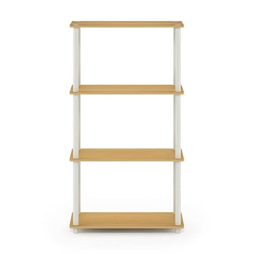 Furinno (99557Be/Wh Turn-N-Tube 4-Tier Multipurpose Shelf Display Rack - Beech/White & Turn-N-Tube 3-Tier Corner Display Rack Multipurpose Shelving Unit, Beech/White, Model:12077Be/Wh #TOP4