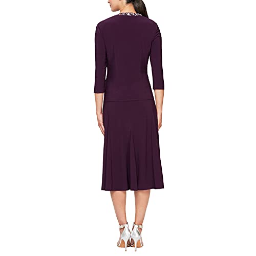 Image of Alex Evenings Women's 2 Piece Tea Length Jacket Dress with Sequin Beaded Trim