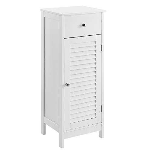 [en.casa] Armoire de Salle de Bain Meuble Haute Meuble de Salle de Bain Rangement Stockage 87 x 30 x 30 cm MDF laqué Blanc