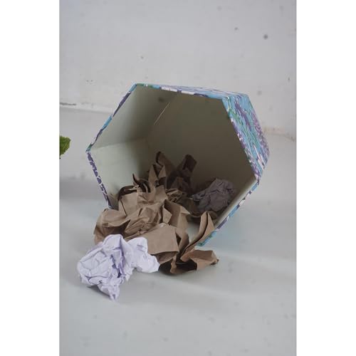Image of Floral Hand Block Printed 3.3 Gallon Decorative Waste Basket - Eco-Friendly Cardboard Trash Can, Plastic-Free & Sustainable, Perfect for Christmas and Housewarming Gifts (1, Green Sky Blue FLOWAR)