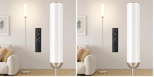 Image of Ambimall LED Floor Lamp with Remote Control, 65 inch Standing lamp with Stepless Adjustable 3000K-6500K Colors & 30-100% Brightness, Foot Switch(Champagne Gold) (Pack of 2)