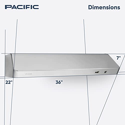Pacific Economy Under Cabinet Ducted Range Hood 36 inch - 650 CFM Powerful 3-speed Wall Mount Kitchen Vent Hood - Electric Stainless Steel, Filterless, LED Lights PR3036BS