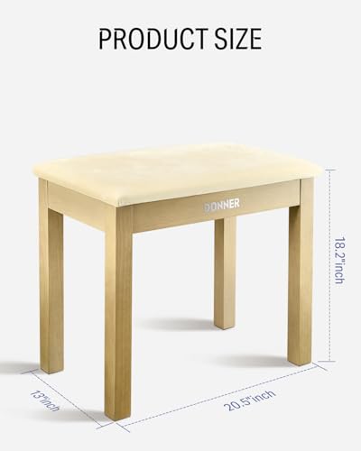 Donner Piano Bench with Storage, Solid Wood Keyboard Bench Piano Bookcase Stool Chair Seat with High-Density Suede Cushion, Light Wood Color - image 5