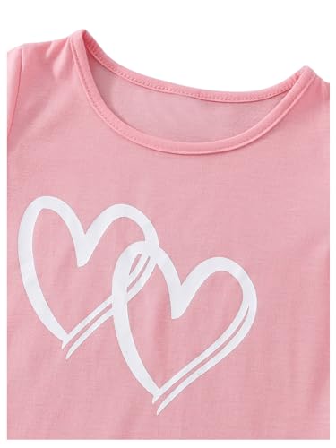 Image of Floerns Toddler Girls 2 Piece Outfit Heart Print Short Sleeve Tee Shirt and Track Shorts Set