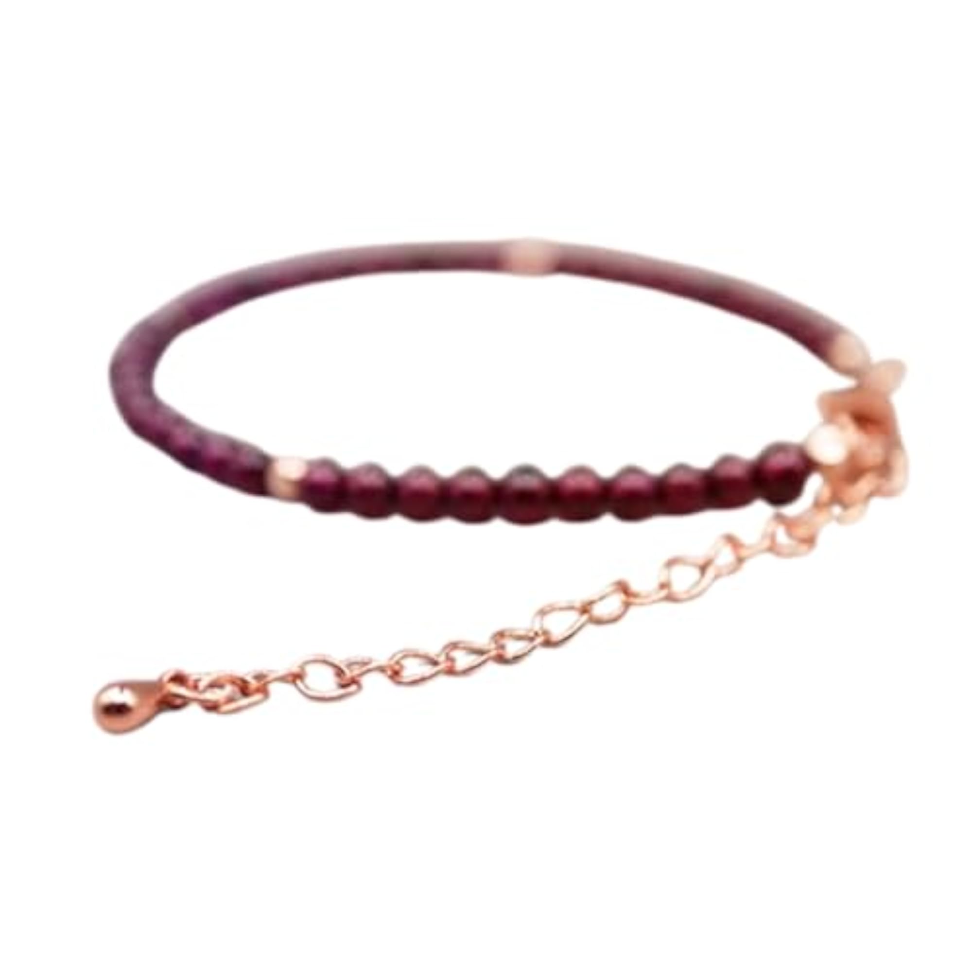Garnet Round Beaded Bracelet with Rose Gold Lock, Adjustable