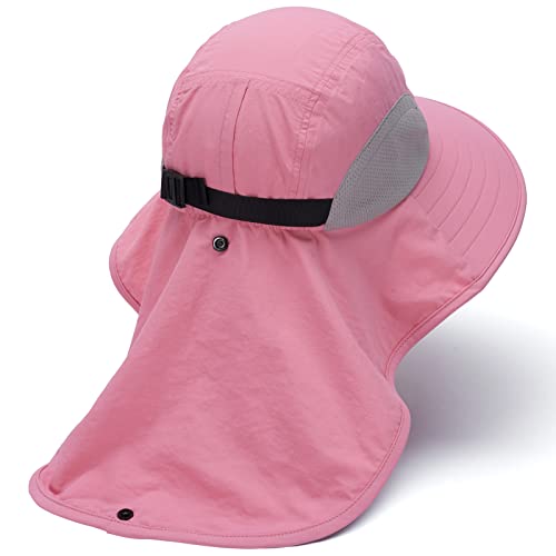 Image of BASSDASH UPF 50+ Unisex Water Resistant Wide Brim Sun Hat with Large Neck Flap Ponytail Fishing Hat for Men Women