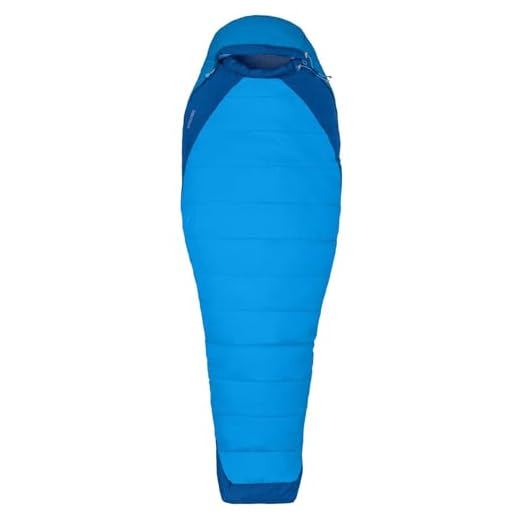 Marmot Trestles Elite Eco 15, Mumienschlafsack, leichter, umweltfreundlicher und warmer 3 Jahreszeiten Schlafsack, ideal zum Camping und Trekking, Clear Blue/Classic Blue 4863, LZ