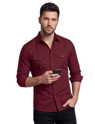 Image of Men's Double Flap Pocket | Regular Fit | Solid Spread Collar | Versatile Everyday Office Wear Comfortable |Stylish Design | Shirt