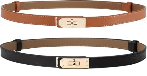 Women's Skinny Genuine Leather Belt Adjustable Turn-Lock Buckle