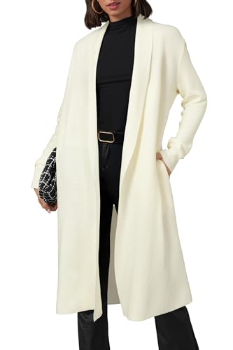 OUGES Women's Long Cardigan Wool Blend Oversized Sweaters Knit Open