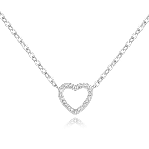 Cosie Lily Collana Donna Argento Sterling 925 in Oro Rosa/14K Placcato/Bianco，Collana cuore con Ciondolo di Diamanti Regali Fortunati per Mamma Moglie Fidanzata