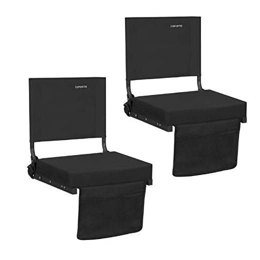 OSPORTIS Stadium Seats for Bleachers with Back Support, Bleacher Seats with Backs and Cushion, Wide Padded Portable Stadium Seats Chairs with Backs and Shoulder Strap, Black, 2 Pack