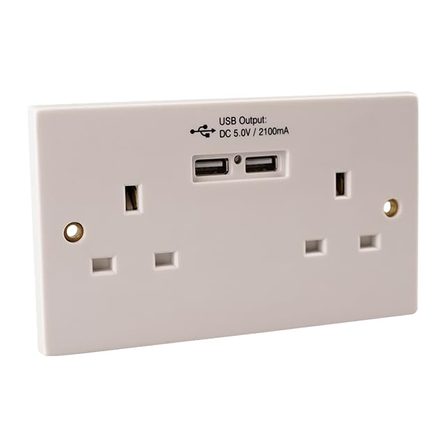 WK Electrical - Non Switched USB Double BS Socket for UK - (USB output: 5V 2100mA), white
