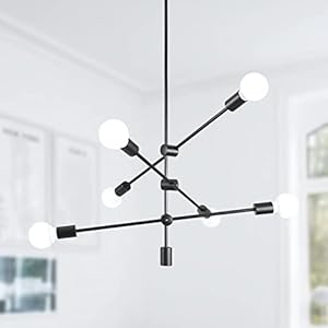 ASHUAQI Sputnik Kronleuchter Schwarz, 6 flammig Vintage Pendelleuchte mit schwenkbare Armen, Höhenverstellbar…
