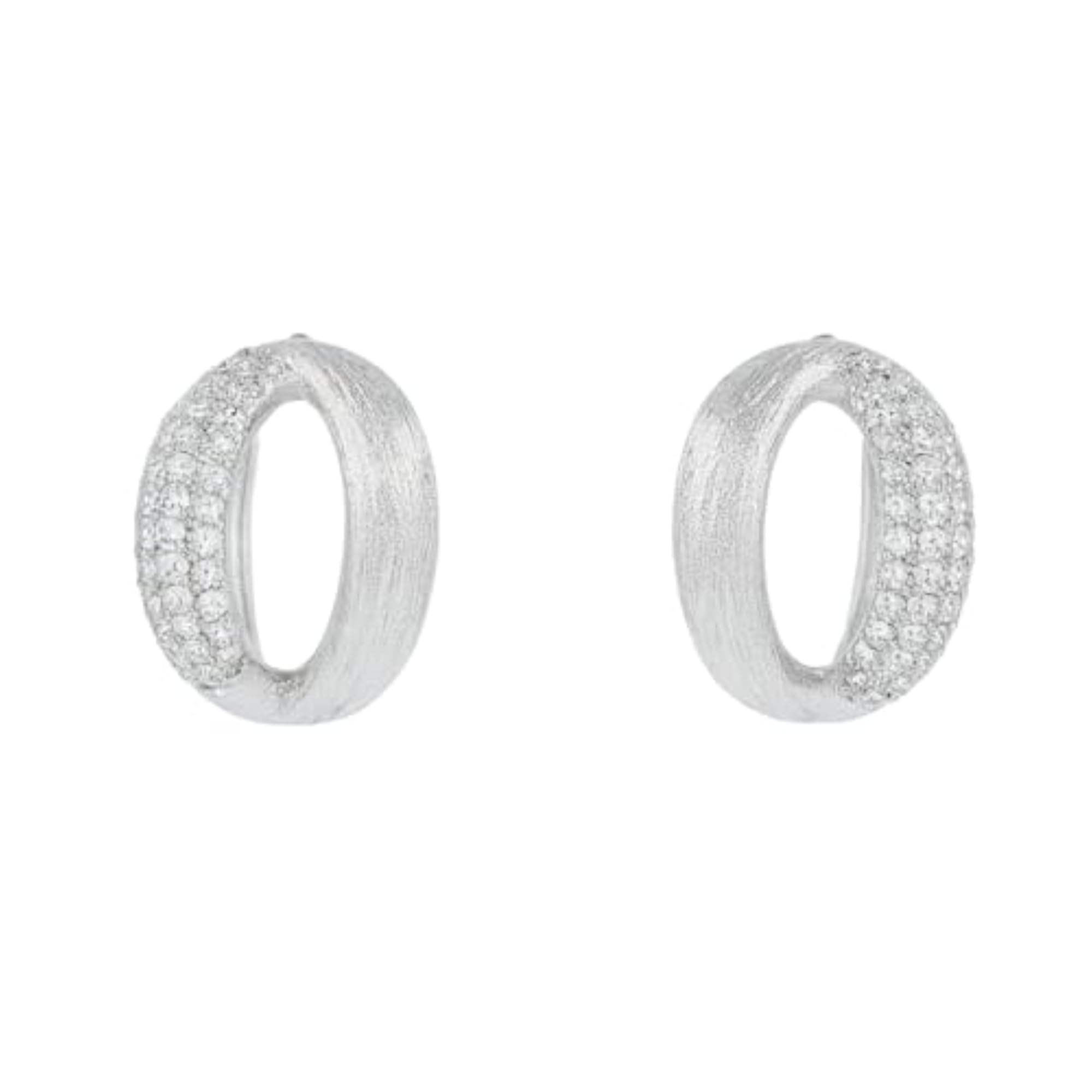 Women's 925 Silver Textured Loop Earrings with CZ Accents