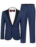 COOFANDY Men's Wedding Suits 2 Piece Tuxedo Jacket One Button Peak Lapel Suit Jacket Dress Pants for Dinner,Prom,Party Blue
