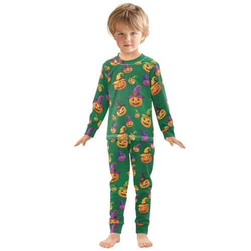 Pajama Sets Long Sleeve Pumpkin Witch Hat Pattern Soft Comfy Sleepwear 2 Piece PJS 3-8T2