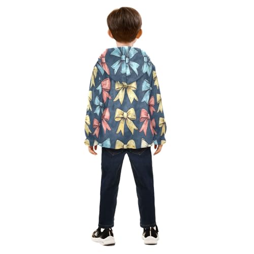 Bow Pattern Print Design Toddler Fleece Jacket Girl Boys Hooded Fleece Jacket Coat Warm Outwear Zip-up 3-10T4