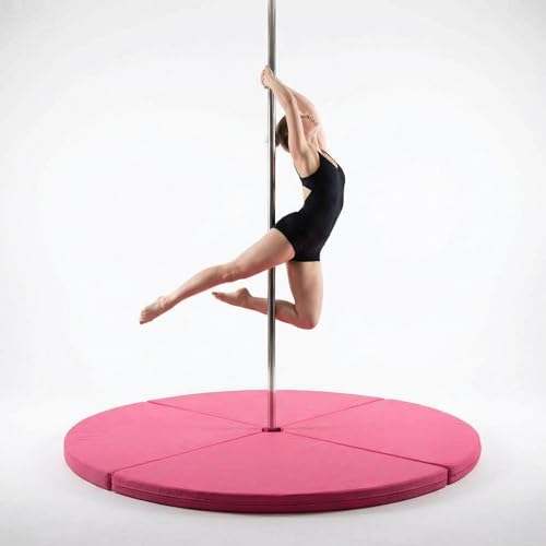Round Pole Dance Mat, 3" Thick Foam Safety Crash Dance Mat with PU Cover for Home Gym,Easy to Carry and Clean, 59" w x 3" t,Pink