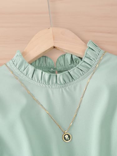 Girls Pleated Dress Puff Long Sleeve Pleated Dresses Tie Waist Button Front A Line Dress for Girl 7-14Y4