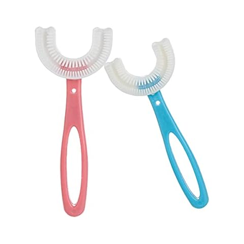 claiol 2 PCS U-Shaped Kids Toothbrush, Soft Manual Training Toothbrush for Kids 6-12 Years (Pink +Blue) Cover