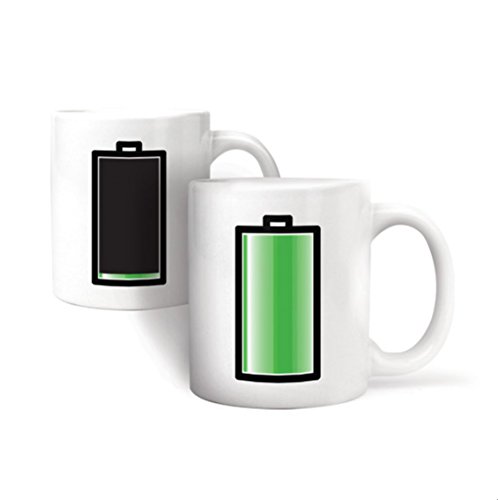 Kikkerland Stoneware Thermographic Ink Battery" Ceramic Morphing Mug, White, 11 oz