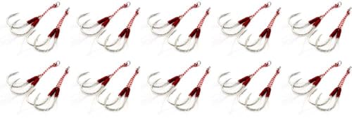 (シャシャン)XIAXIN ダブル アシストフック メタルジグ ティンセル 装備 ショアジギング ツイン アシストフック AH-2+AH-3 (シルバーフック, 14号X10点)