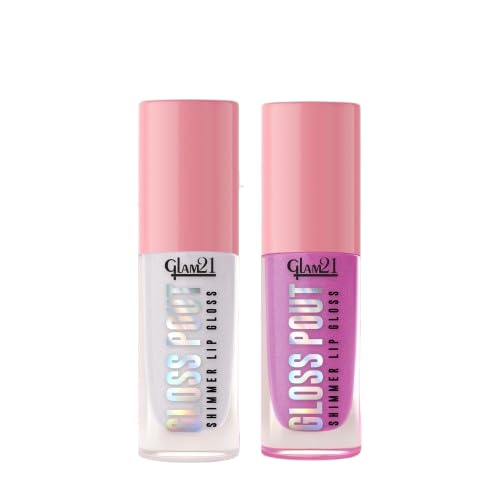 Image of Glam21 Gloss Pout Shimmer Lip Gloss| High Shine |Glossy Finish |Soft & Hydrating Lips | Non-sticky texture | Lightweight | Glass-like shine | 7gm | Pack Of 2 (Crystal Kiss & Pink Seduction)
