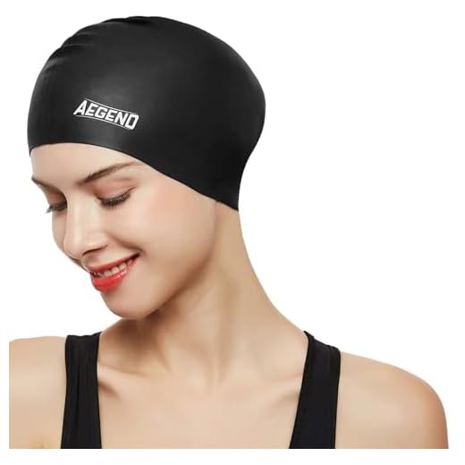 Aegend Swim Caps for Long Hair, Durable Silicone Swimming Caps for Women Men Adults Youths Kids, Easy to Put On and Off, 1 Pack, Black