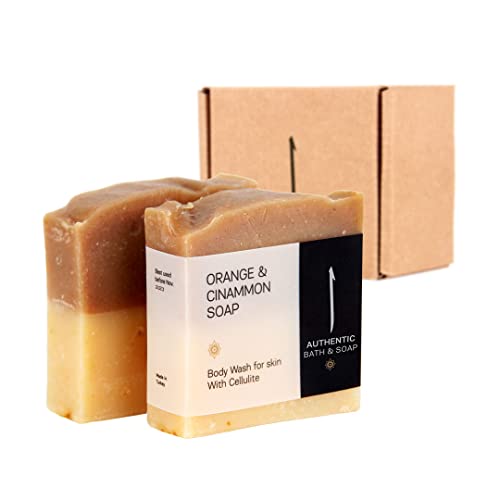 Authentic Bath & Soap Cold Processed Orange Cinnamon Bar Soap For Men & Women. Natural, Handmade, No Sulfates Or Parabens, Cruelty Free, Vegan. For Face & Body. Fights Acne. 3.5 Oz Each (Pack Of 2) #TOP6