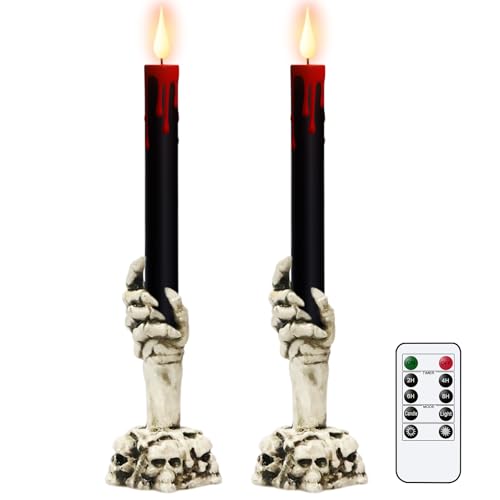 Lasumora Halloween Black Bleeding Flameless Taper Candles with Skull Hand