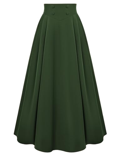 Damen Viktorianische Trachtenrock Elegant Elastisch Hohe Taille Country Rock Dunkelgrün L