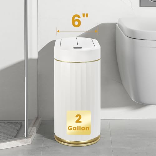 ELPHECO Bathroom Trash Can with Lid Butterfly, Motion Sensor Trash Can Bathroom Decor Automatic Garbage Can Wastebasket Bathroom Accessories, Kitchen, Living Room, Office, White Gold by ELPHECO - Image 4