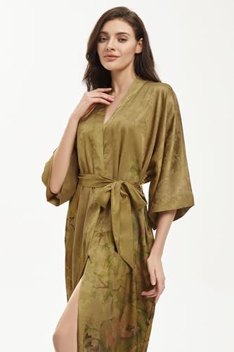 PRODESIGN Kimono Robe for Women - Long Satin Sleepwear Silky Kimono Cover-Up Nightgown Japanese Bathrobe Loungewear Blouse
