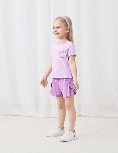 Toddler Girls Pajama Set Short Sleeve Tee Shorts Pajamas Ruffled Summer 2 Piece Sleepwear, Viscose from Bamboo4