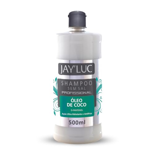 Shampoo Profissional Óleo De Coco Sem Sal Jay Luc 500Ml, Xampu Ultra Hidratante Com Óleo De Coco E D-Pantenol, Branco, Combate O Frizz E Nutre Intensamente, Beleza E Cuidado Em Cada Detalhe, Bico Dosador