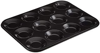 Everyday Baking KB1038 Non-Stick Premium Coated 12 Cup Bunsheet Tray - 31.5cmx24cmx1.2cm , Black